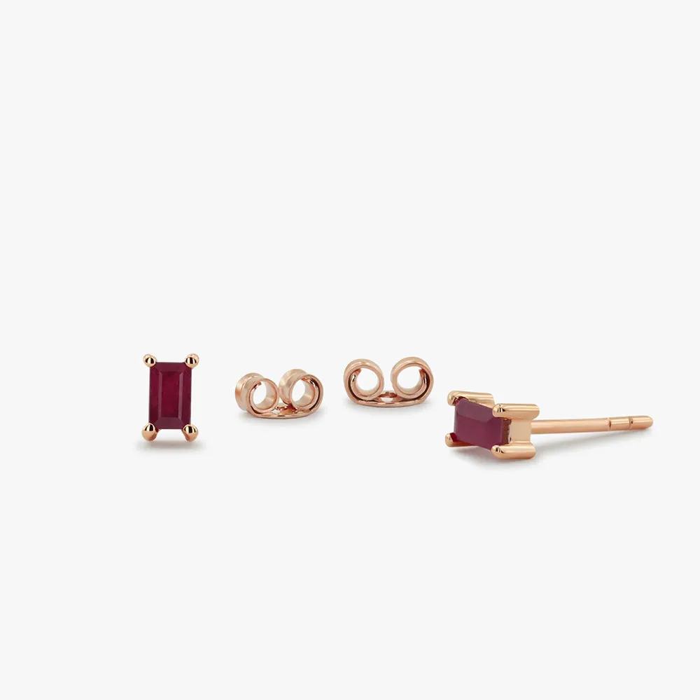 14K Gold Baguette Ruby Earrings