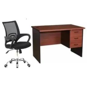 4 feet Office Table with 3 Drawers-Cherry-BLKL  Vigor Chair