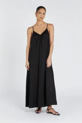 CAPRI BLACK LINEN SHEER MAXI DRESS