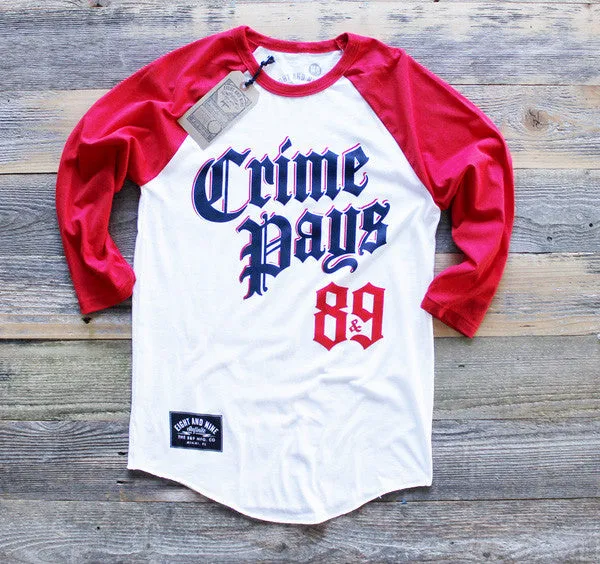 Crime Pays 3/4 Sleeve Raglan Red