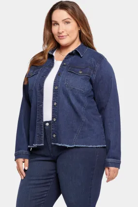 Frayed Hem Denim Jacket In Plus Size - Underground