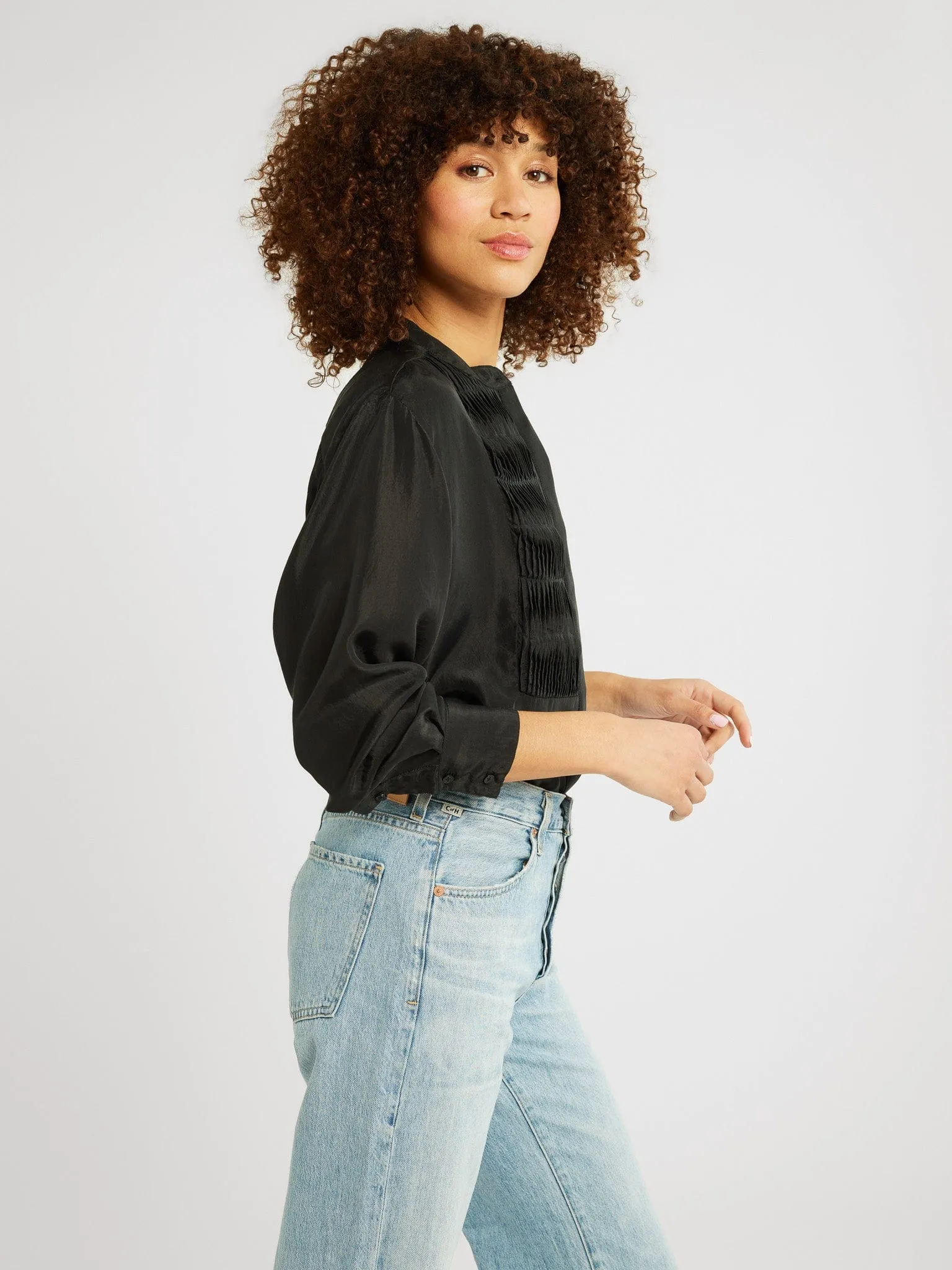 Keaton Top in Black Washed Silk