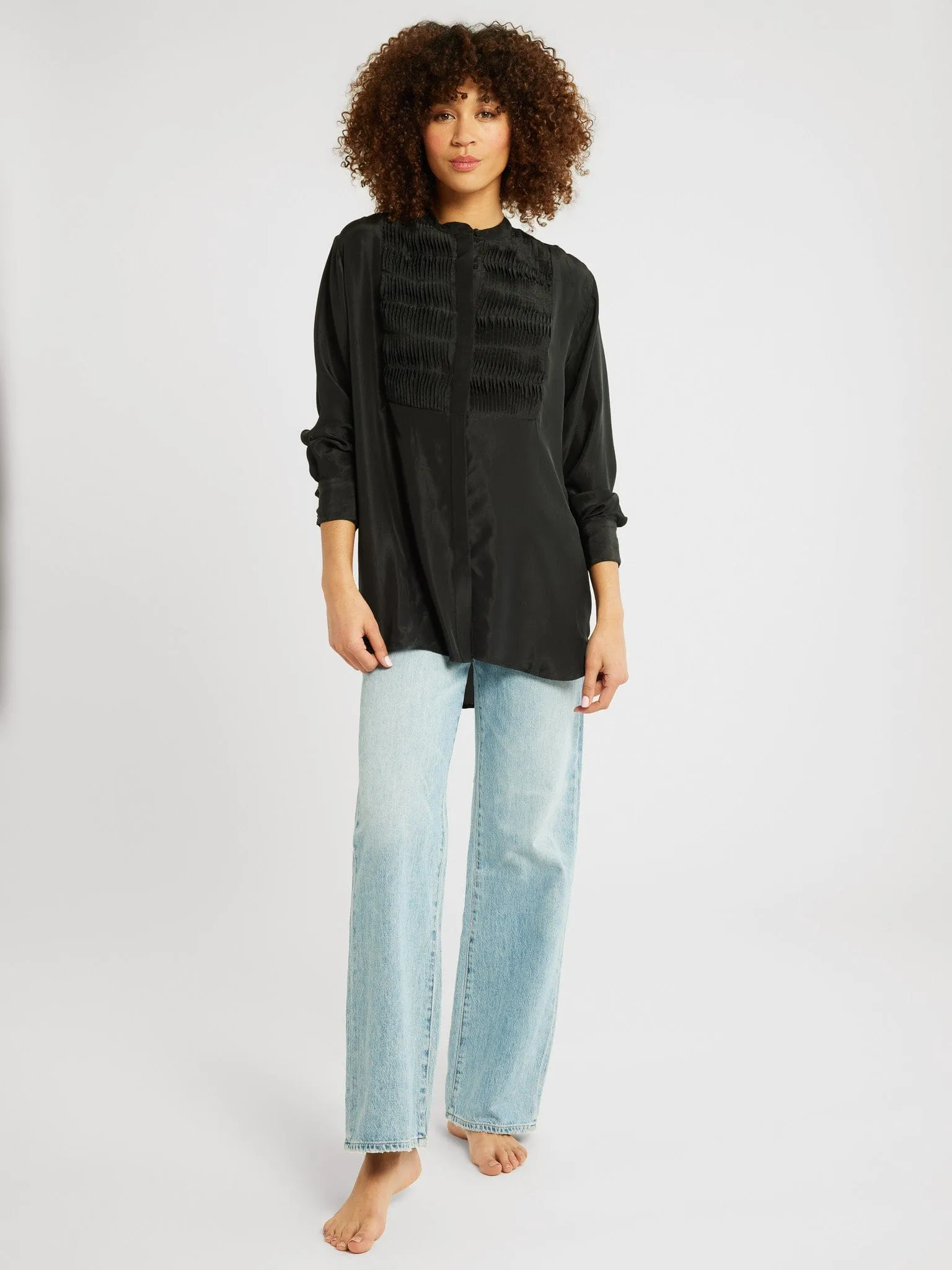 Keaton Top in Black Washed Silk