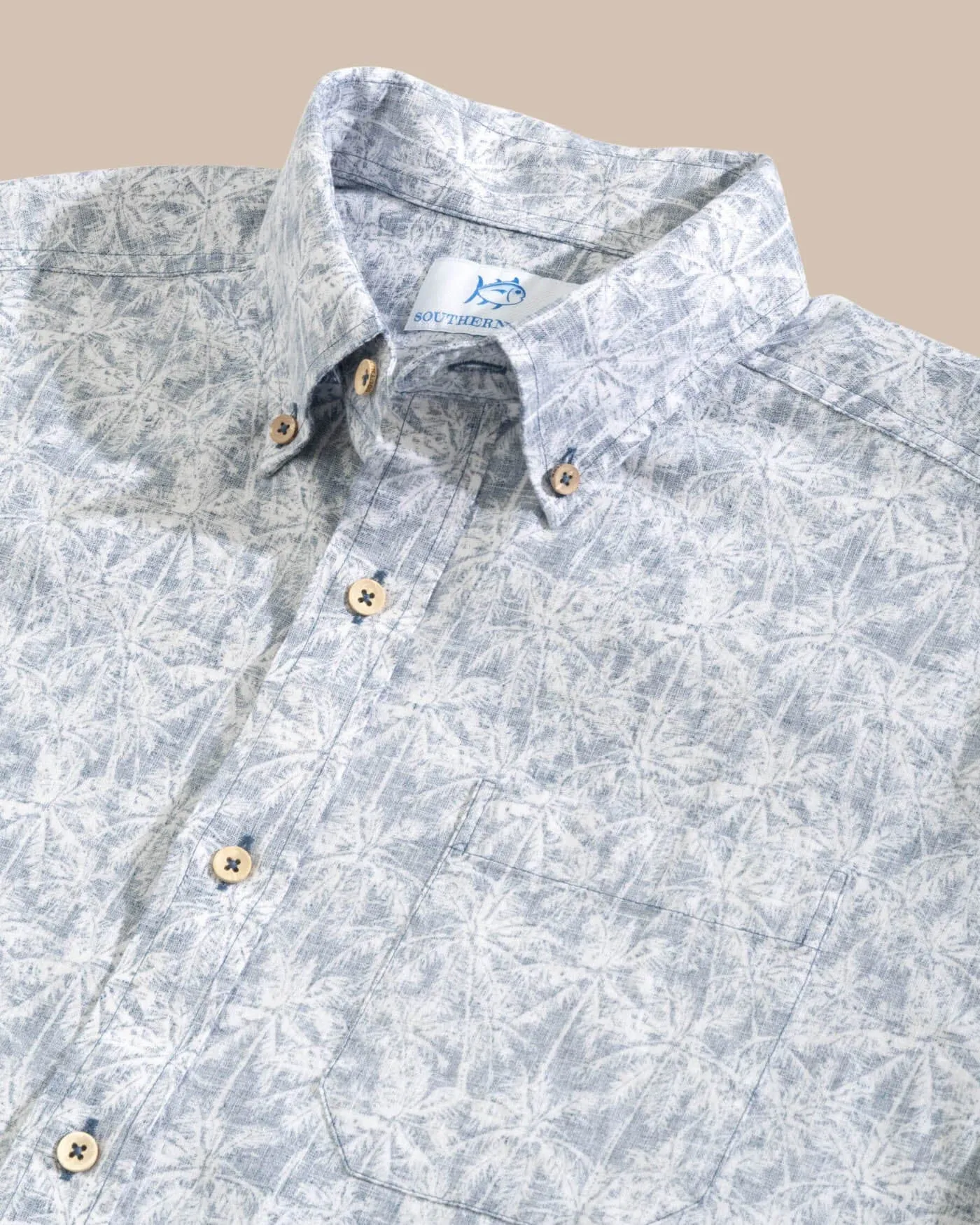 Linen Rayon Keep Palm and Carry On Print Sport Shirt