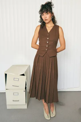 Pleated Business Skirt Brown