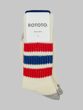 ROTOTO Coarse Ribbed Oldschool Crew Socks Chili Red/Blue