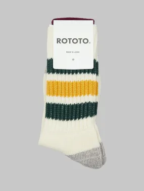 ROTOTO Coarse Ribbed Oldschool Crew Socks Dark Green/Yellow