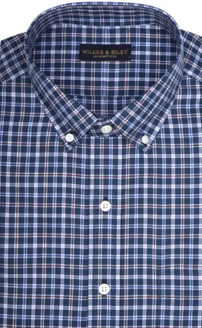 Tailored Fit Blue Multi Plaid Twill Button-Down Collar Supima® Cotton Non-Iron Sport Shirt